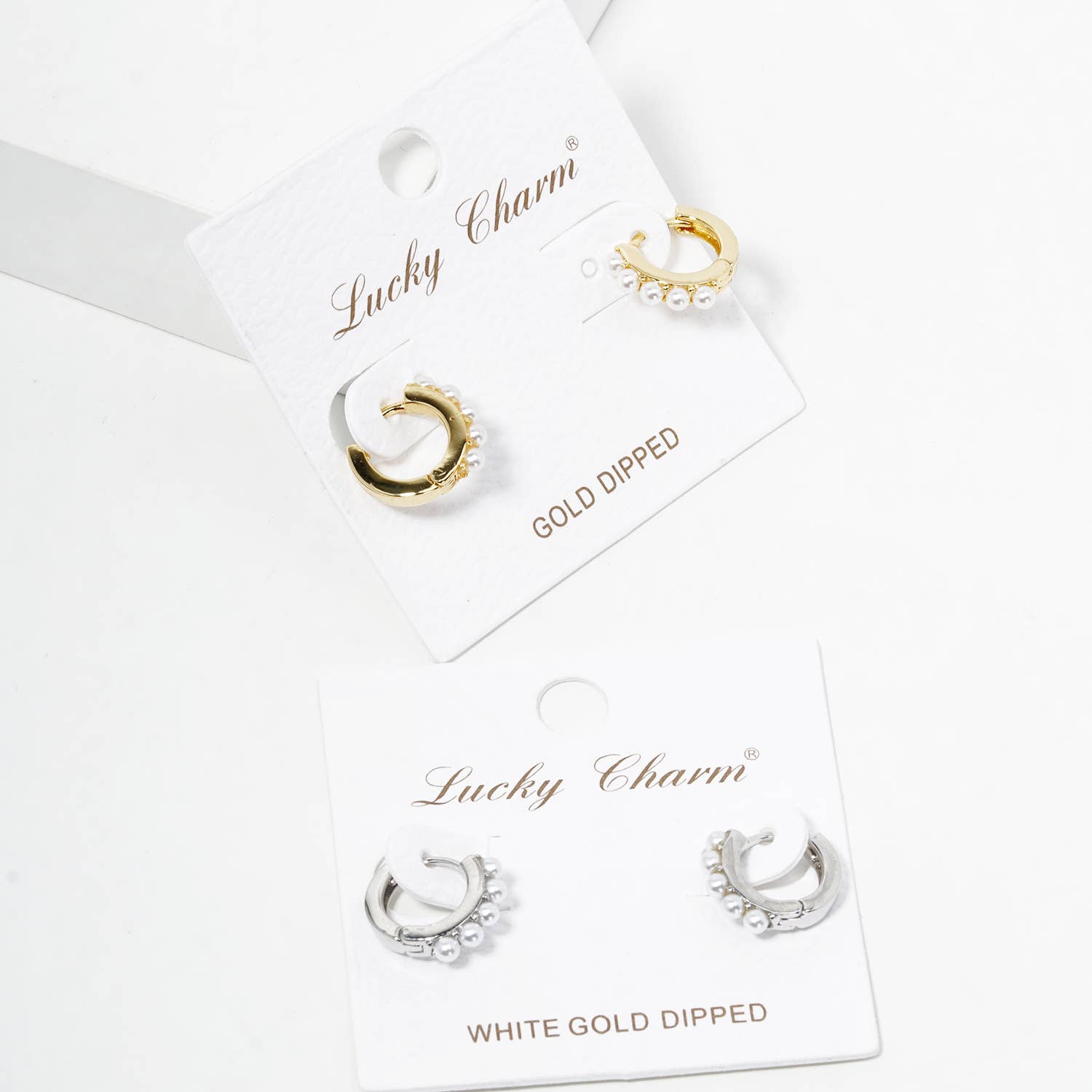 OHBOOBA DESIGN - Wholesale Huggie Earrings - 18k Gold Dipped Pearl Beaded 10mm Dainty Huggie Hoop 5