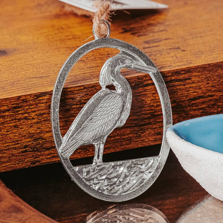 Handmade Egret Gift - Egret Christmas Ornament for wholesale by House of Morgan Pewter