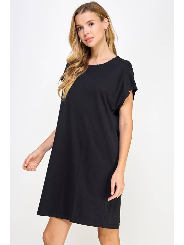 Honestee - Wholesale Dress - Women's - Blank Mineral Washed Short Sleeve Mini Dress
