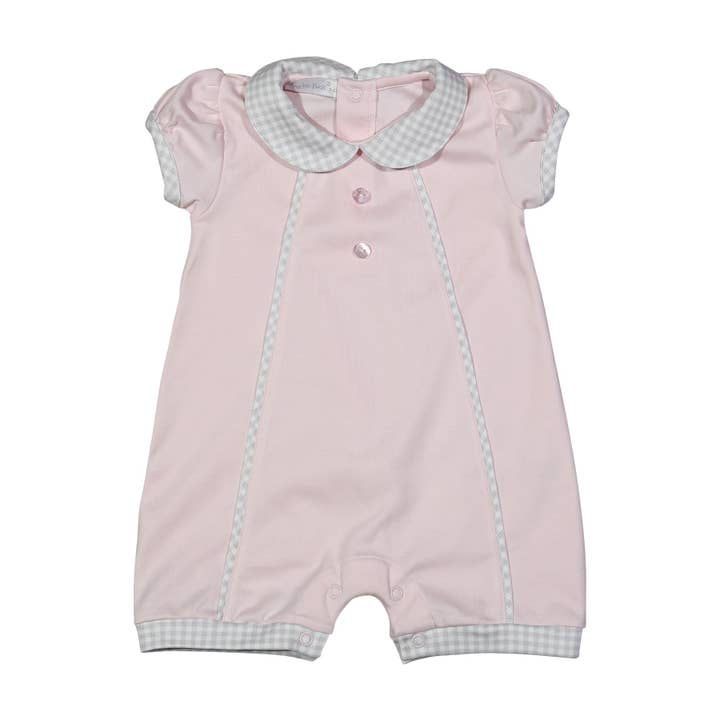 LYD-230 Lydia pink and grey gingham Pima Romper for wholesale by Hug Me First