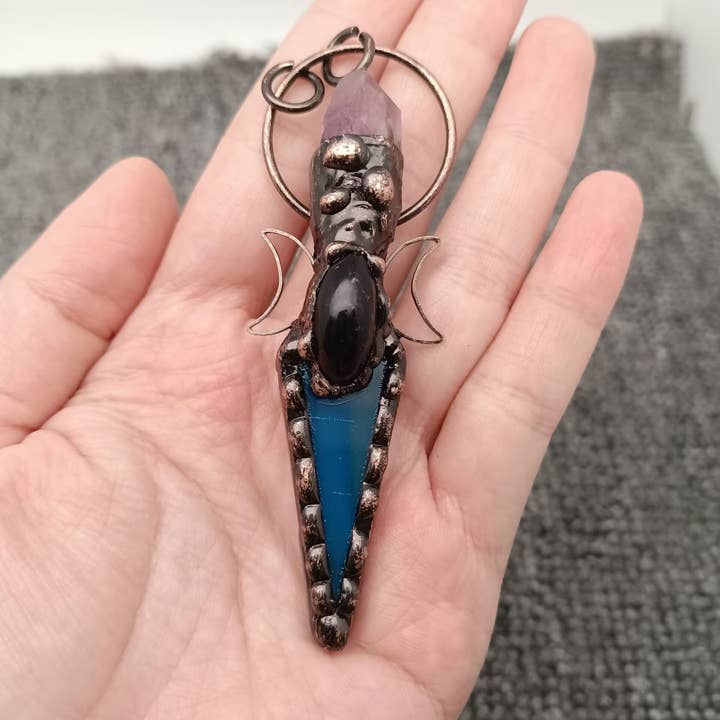 Mio Queena – wholesale Spiritual stone/crystal – Vintage Amethyst Agate Scepter Pendant - CS2