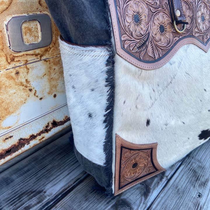 Texas Western Cowhide Bags and More - Wholesale Weekender Bag - Women's - Tooled Leather Cowhide Travel Overnight Weekender Myra Bag