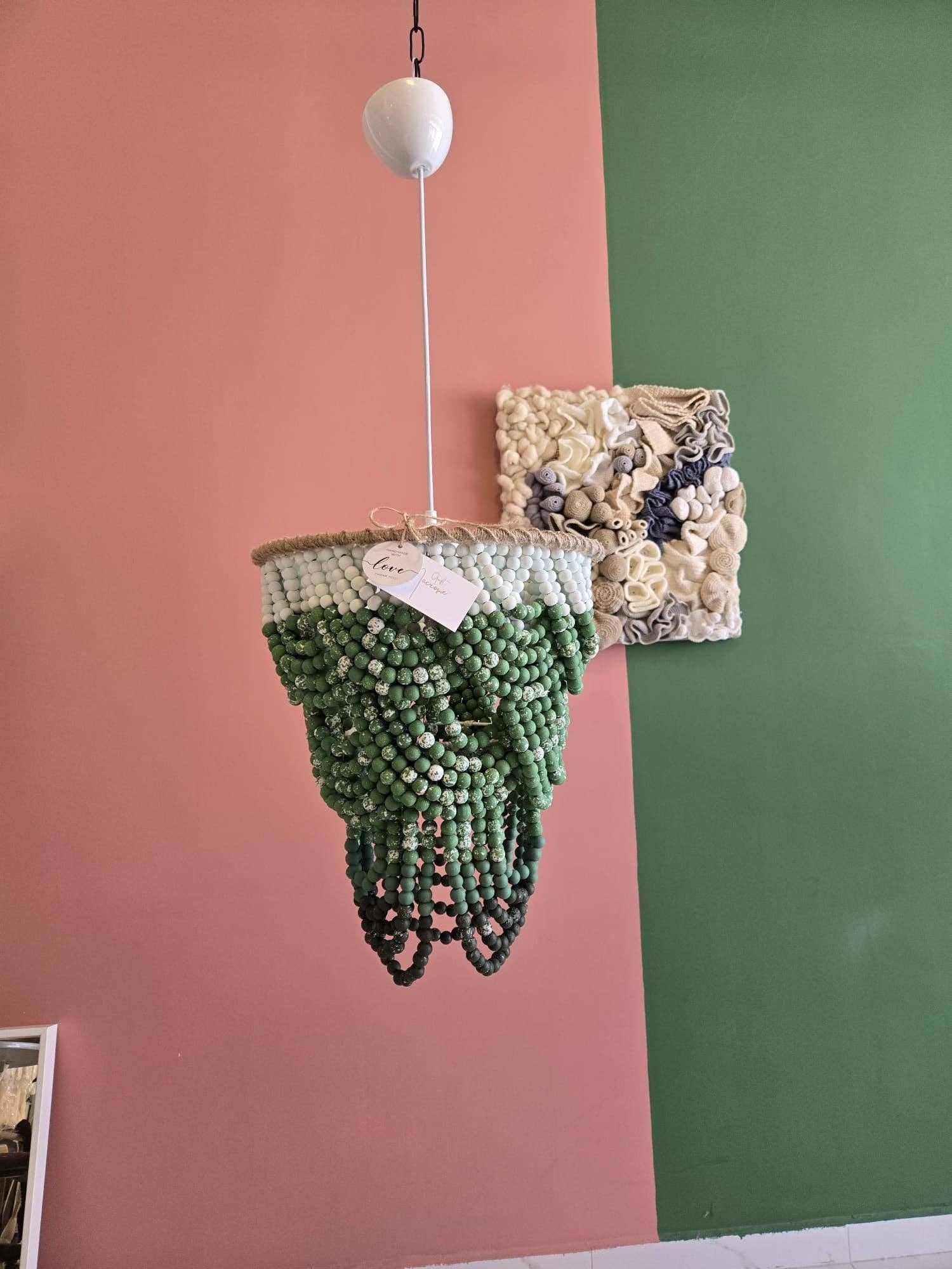 Joy's Arts - Wholesale Chandelier/Hanging Light - Green Ombre Beaded Chandelier: Handmade Boho Pendant Light1