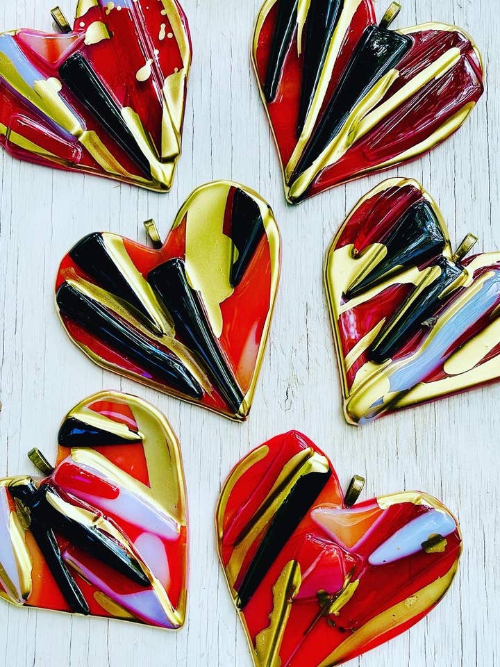 4.5" RED Glass Graffiti Heart - Ornament - Love for wholesale by Atelier Glass Studio