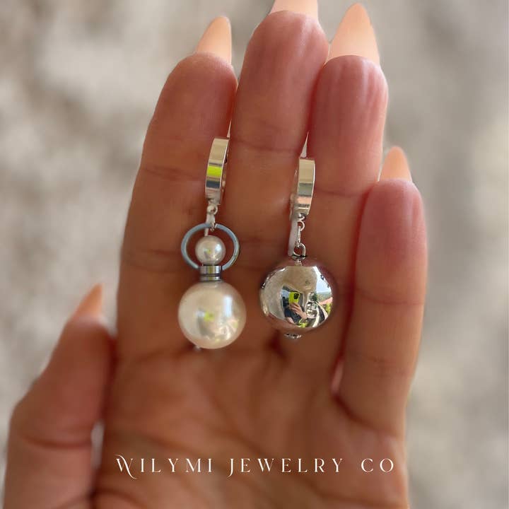 WILYMI Jewelry Co - Wholesale Dangle Earrings - AROMATHERAPY EARRINGS in Pearl + Silver | Mismatched Earring6