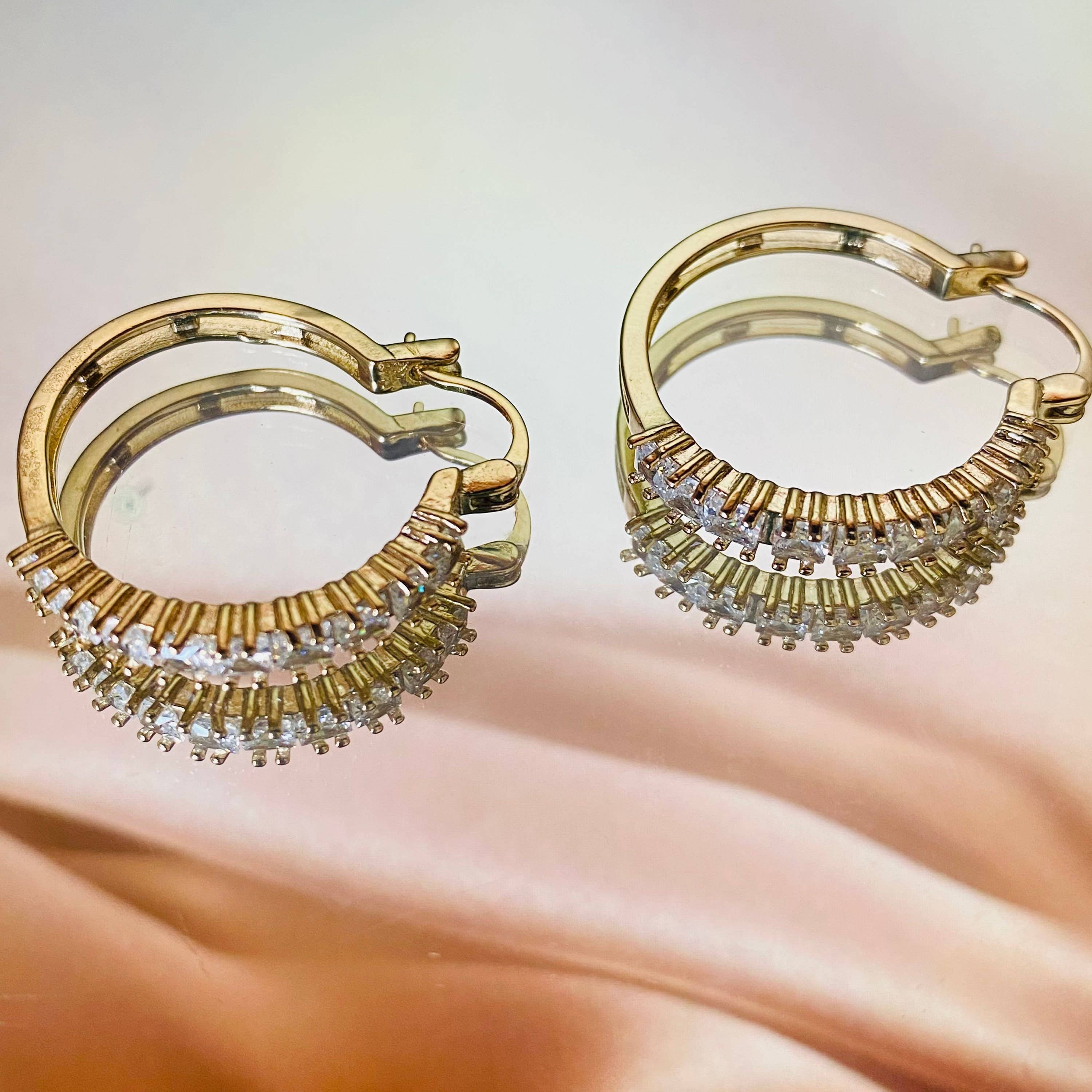 Housegoldjewelry - Wholesale Hoop Earrings - Baguette Hoops, Eternity Hoop Earrings, Cubic Zirconia Diamo2
