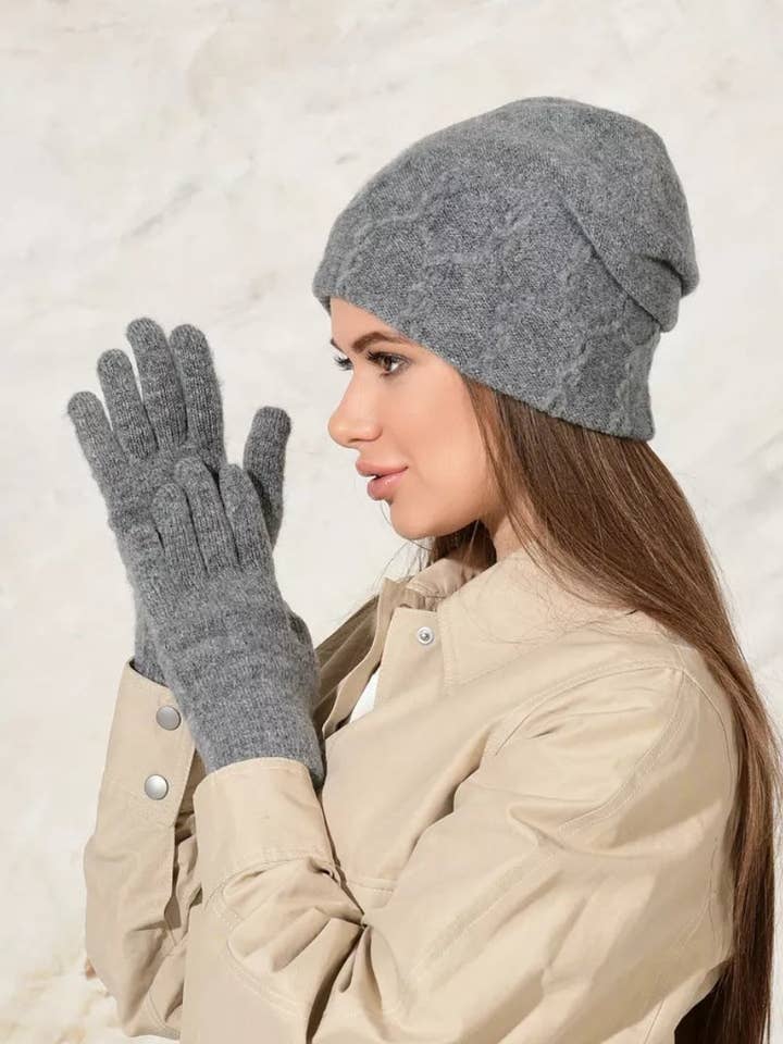 Angora Gloves Dark Gray Women medium size for wholesale by Time2Go