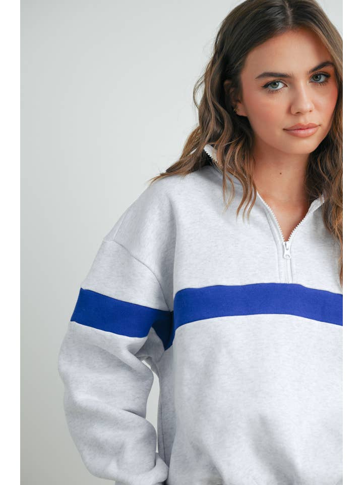 BUTTERMELON - Wholesale Sweatshirt - Women's - Two-Toned Half Zip Collar Sweatshirt - BMT753527