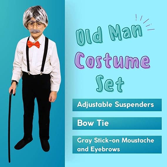 4E's Novelty - Vente Déguisement – enfant - Costume de Vieil Homme 4E's Novelty – Bretelles, Moustache, Sourcils & Nœud Papillon pour Enfants2