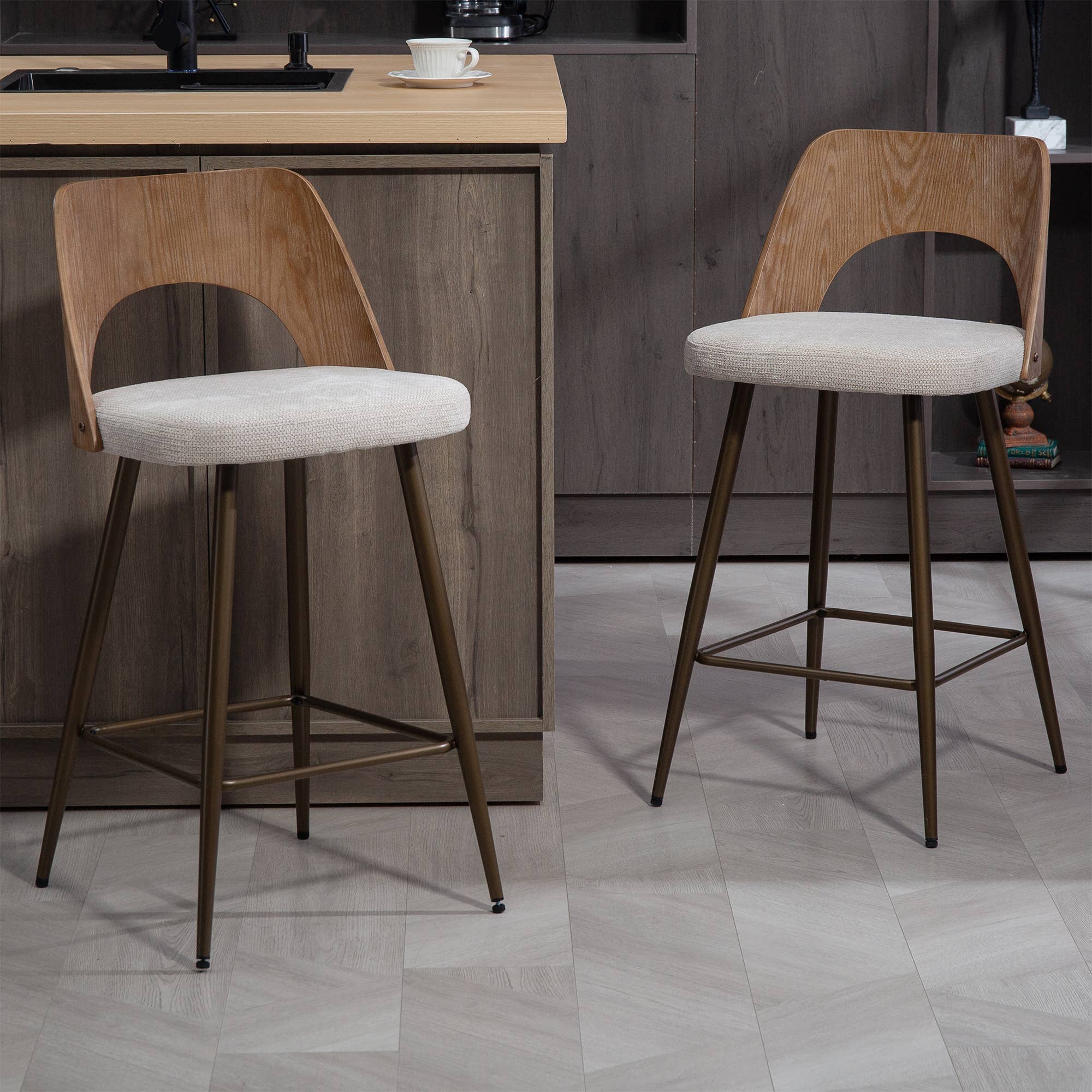 Glamour Home - Wholesale Stool - Set of 2 Bethan Beige Washed Boucle Fabric Counter Stool1