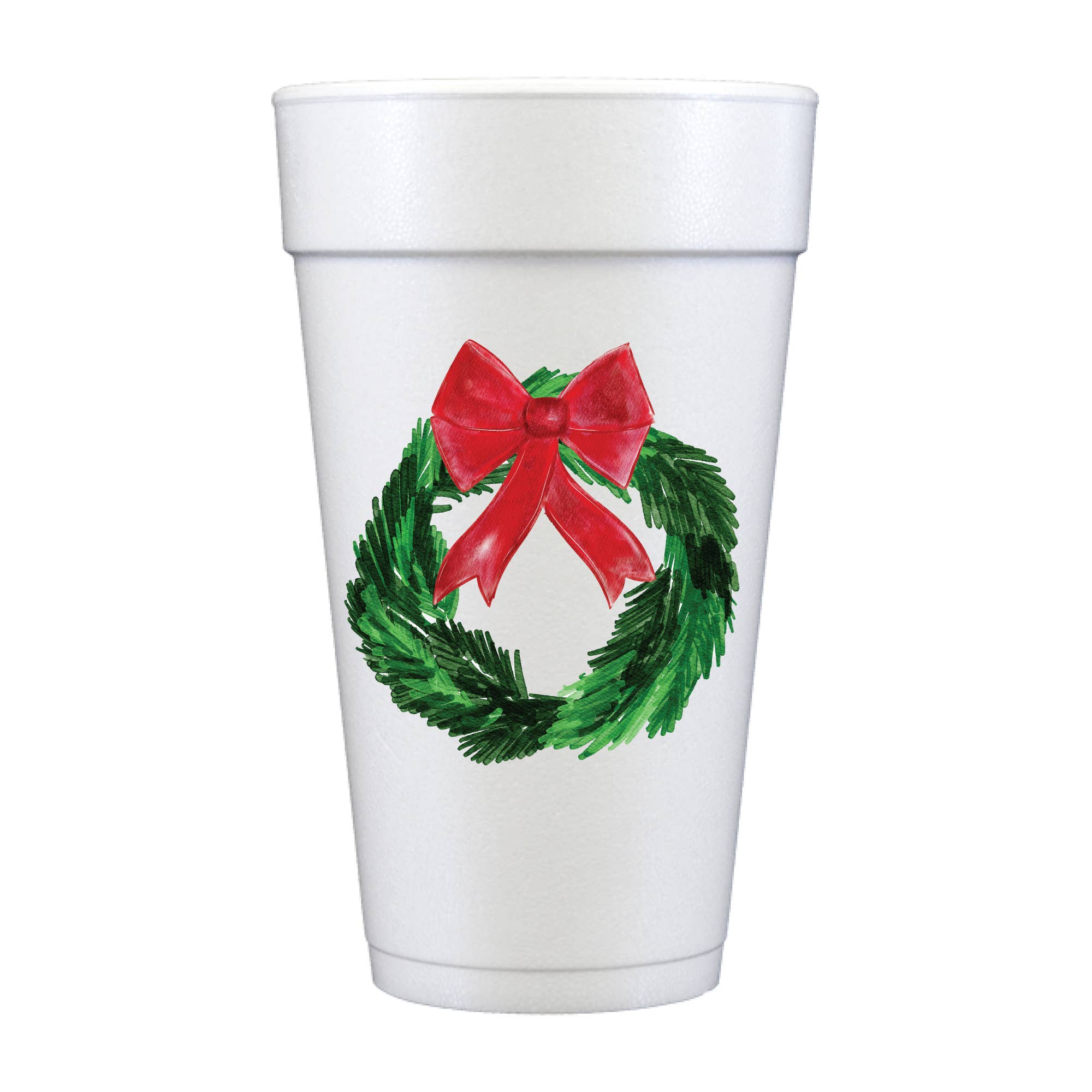 Sip Hip Hooray - Wholesale Disposable Cup - Merry Christmas Wreath Full Color Foam Cups - Christmas0