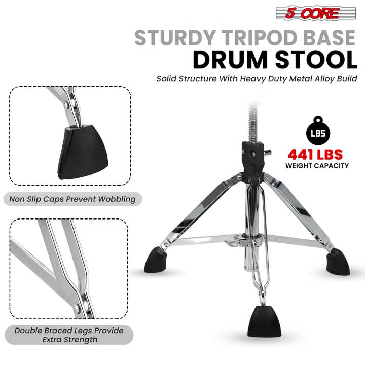 K Cube Inc - Wholesale Musical Instrument - 5 Core Drum Throne w Backrest 4" Padded w 441Lb Capacity5