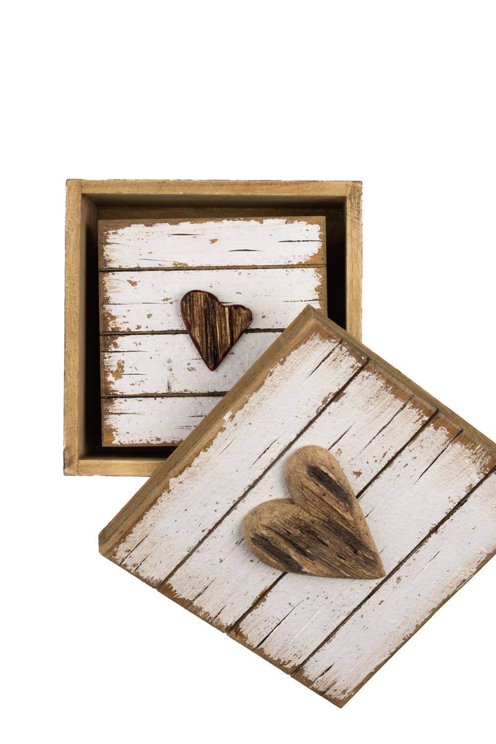 Shoeless Joe Ltd – Engroshandel Pynteæske – Stribede hvide trææsker med hjerte, sæt med 21