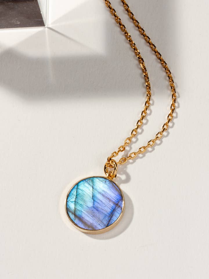 Smooth Sailing Long Medallion Necklace- Labradorite for wholesale by Luna Norte