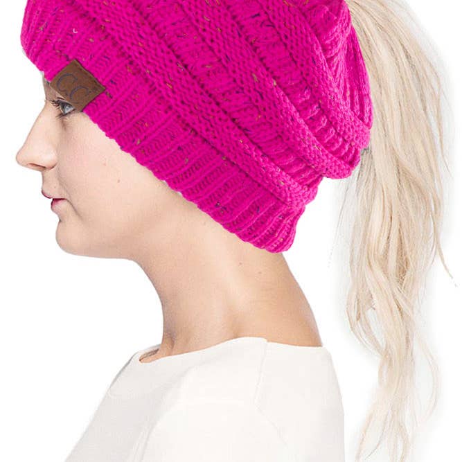 Hana - Wholesale Beanie – Women's - C.C Confetti Ponytail Messy Bun Beanie15