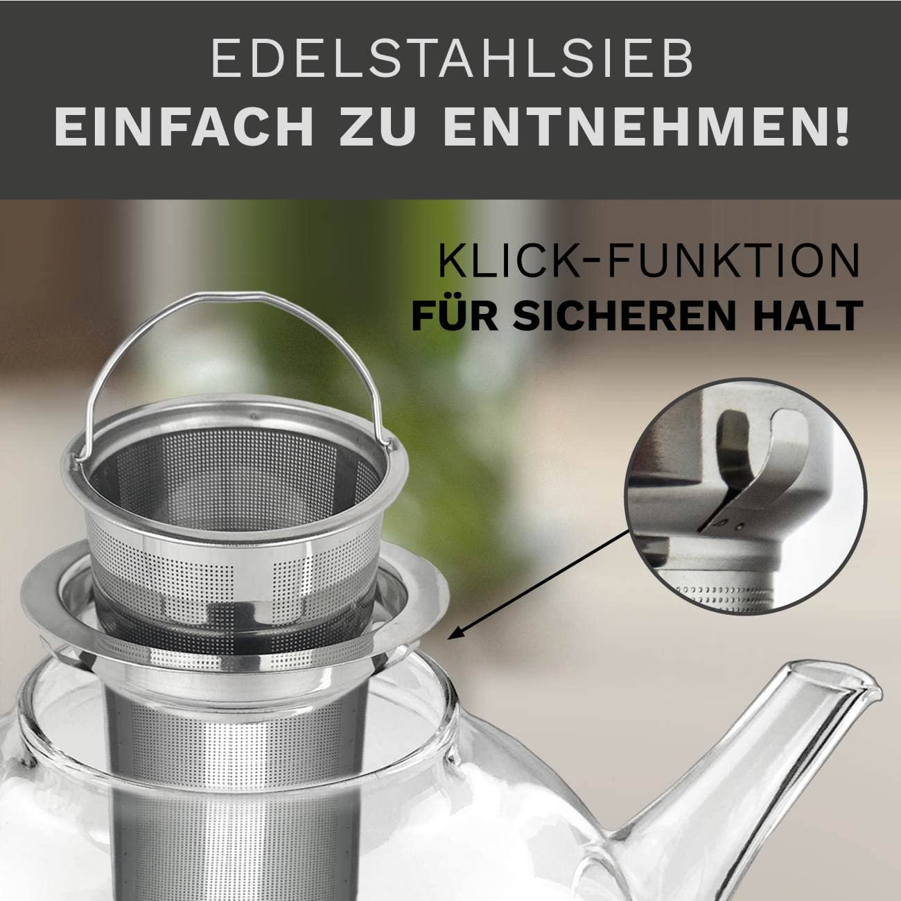 Creano - Wholesale Tea Pot - Creano glass teapot 0.8 l, 3-piece glass teapot with7