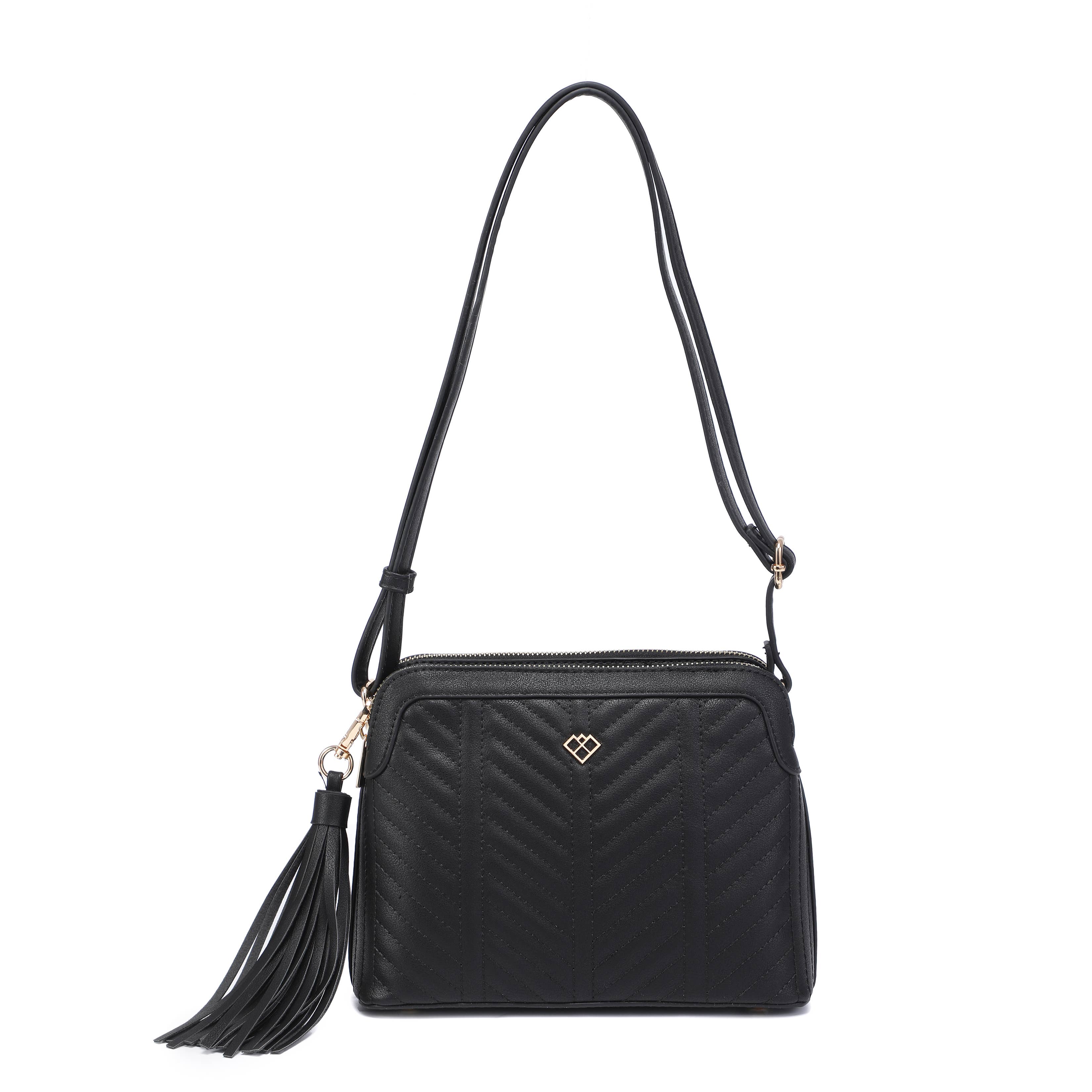 Papaya Fashion Ltd – wholesale Crossbody bag – Women's – CC022-Tassel Two Zip Top Compartments Cross Body Bag0