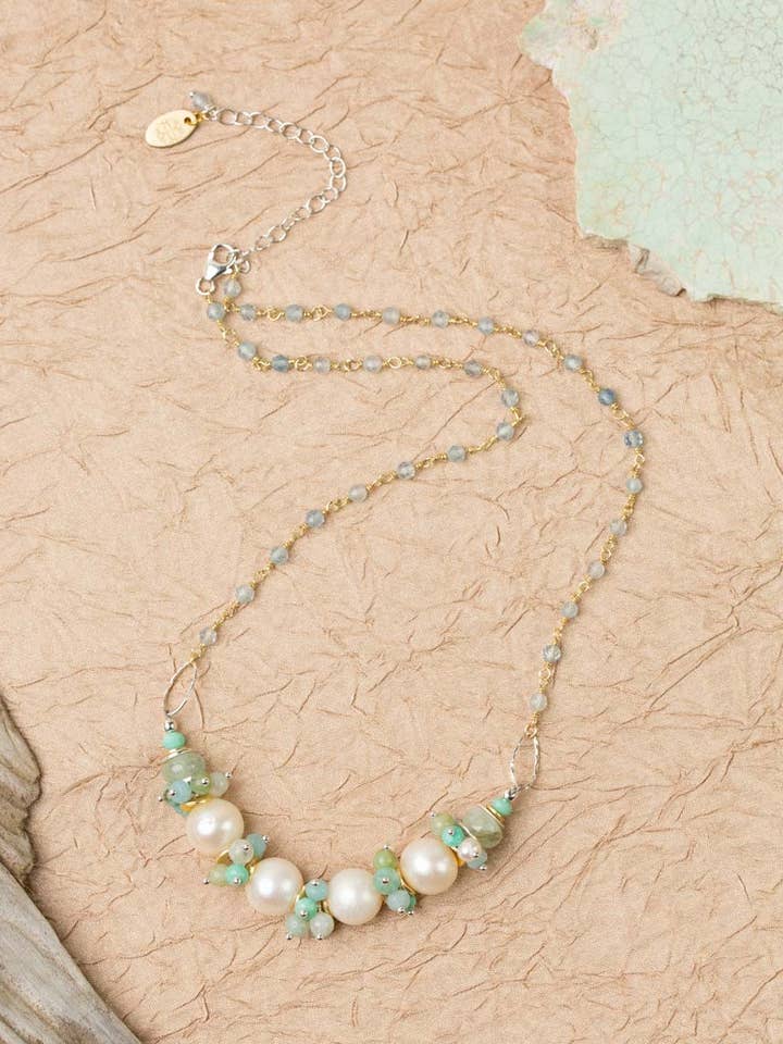 Serenity 17-19" Amazonite, Aquamarine With Freshwater Pearl for wholesale by Anne Vaughan Designs Jewelry