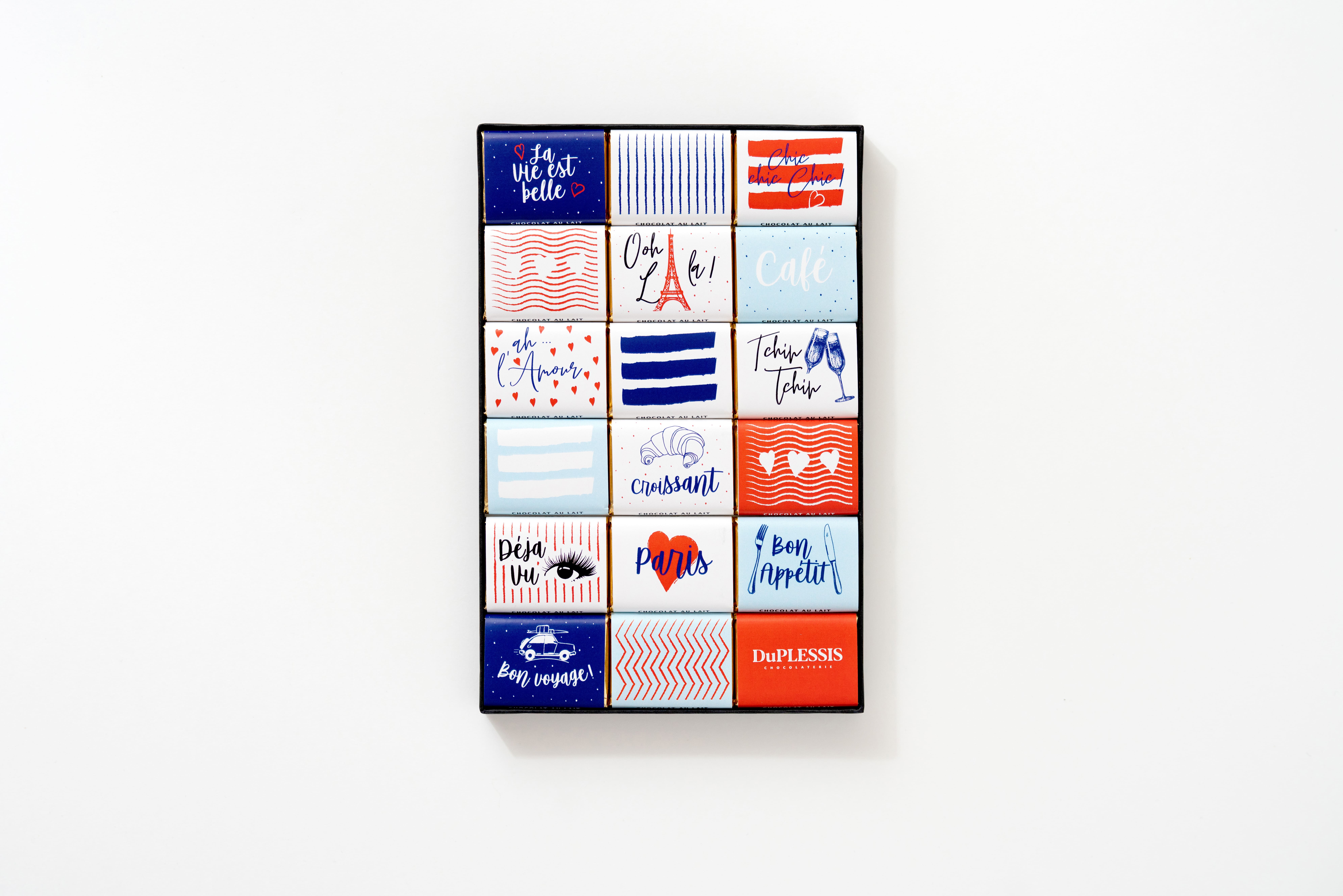 Chocolaterie DuPLESSIS - Venta al por mayor Caja de bombones - Caja 'Palabras Francesas' - Chocolate oscuro 72 % o chocolate con leche 35 %1