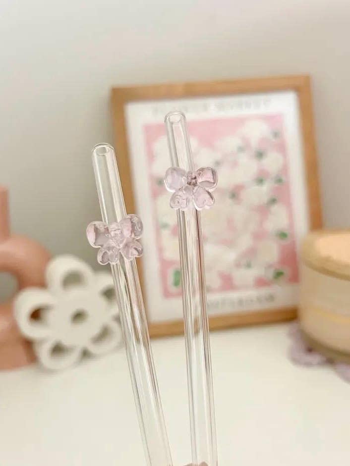 Bow glass Straw| Cute Glass Straws| Glass Straw |gift for her| Cup Accessories | Pink Glass Straw for wholesale by Love To Create