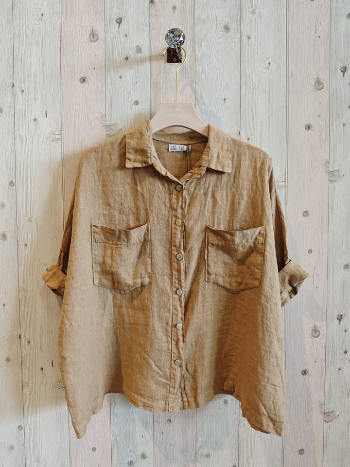 Linen & More - Wholesale Button Down Shirt - Women's - REF 8103 TWO-POCKET T-SHIRT 100% LINEN