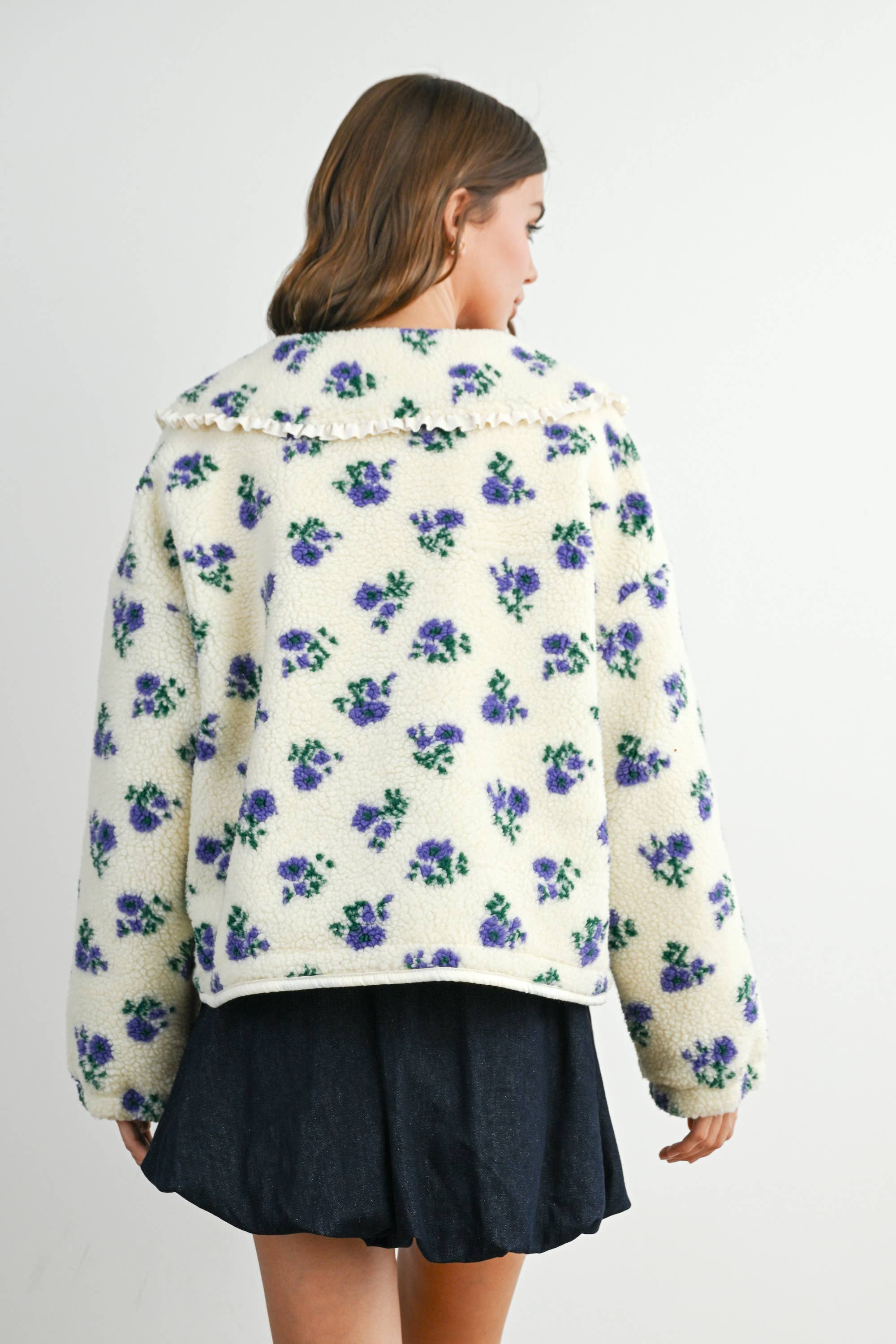 BUTTERMELON - Wholesale Jacket - Women's - Floral Puffy Tie-Front Long Sleeve Jacket - BMJ784124
