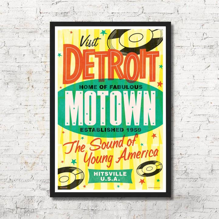 Kunstdruk en wanddecoratie met Detroit Motown-thema voor wholesale door Red Robot Design & Illustration