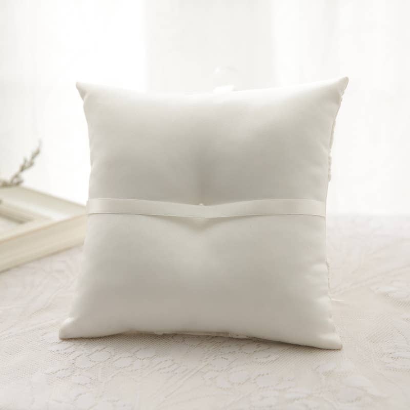 Floris Linens - Wholesale Pillow/Cushion - Kids & Baby - Three Pearl Wedding Ring Bearer Pillow with Lace3