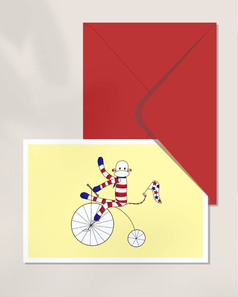 Monsieur Chaussette – wholesale Birthday card – Double card - Cirque Vélo Jaune0