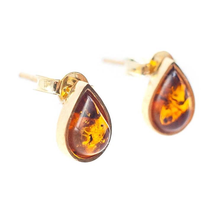 Boucles d'oreilles à tige en ambre de la Baltique, petites boucles d'oreilles en ambre pour la vente par Marcin Waryszak
