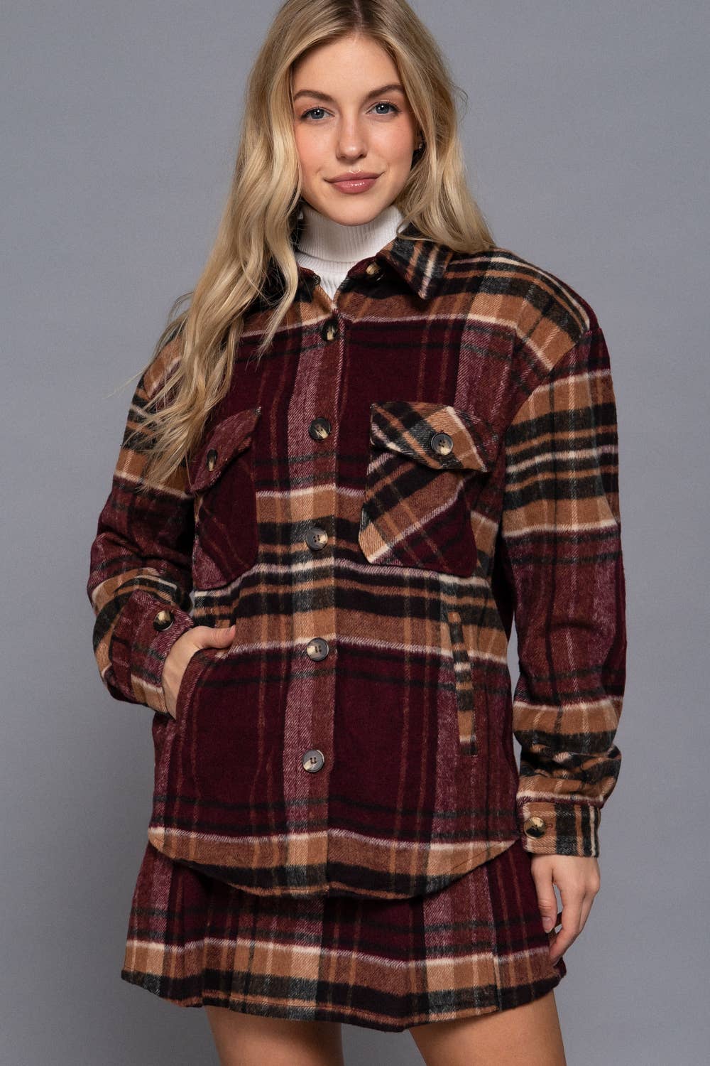 42POPS – wholesale Jacket – Women's – ',,,, Wool Blend Plaid Jacket W/ Side Pockets5