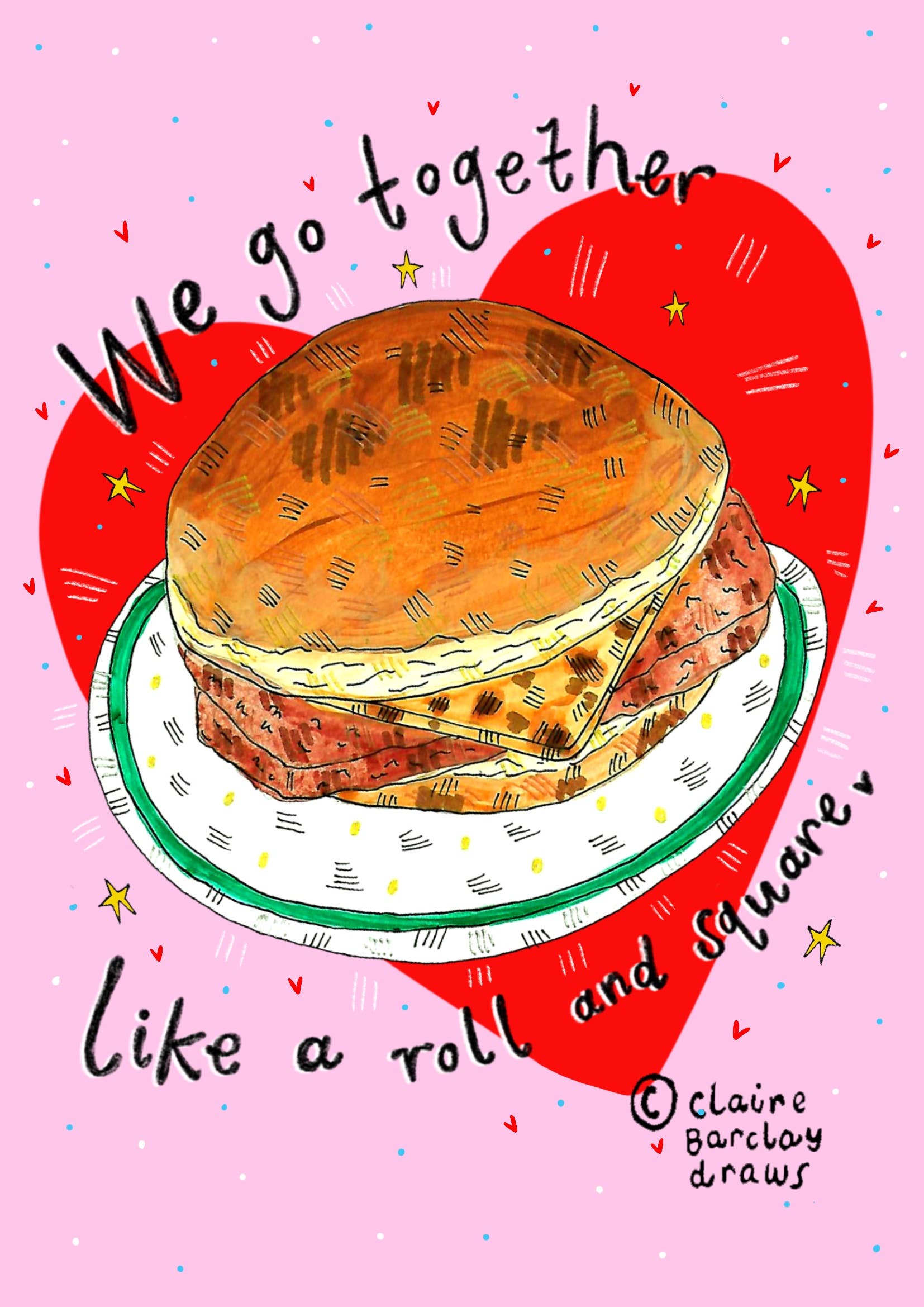 Claire Barclay Draws – wholesale Valentine's Day card – We go together like a roll and square! Scottish Valentine1