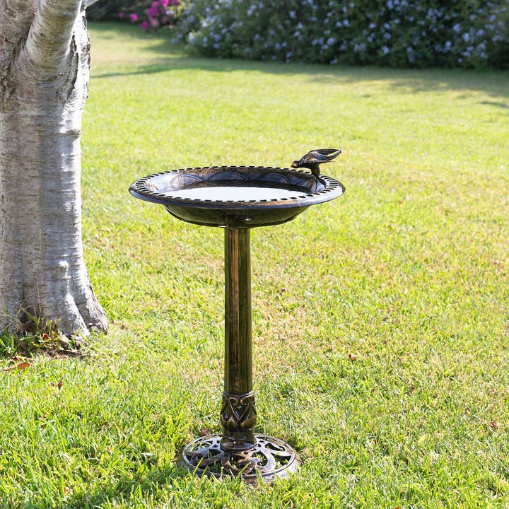 Alpine Corporation Bronze Birdbath with Bird Decoration for wholesale by Alpine Corporation