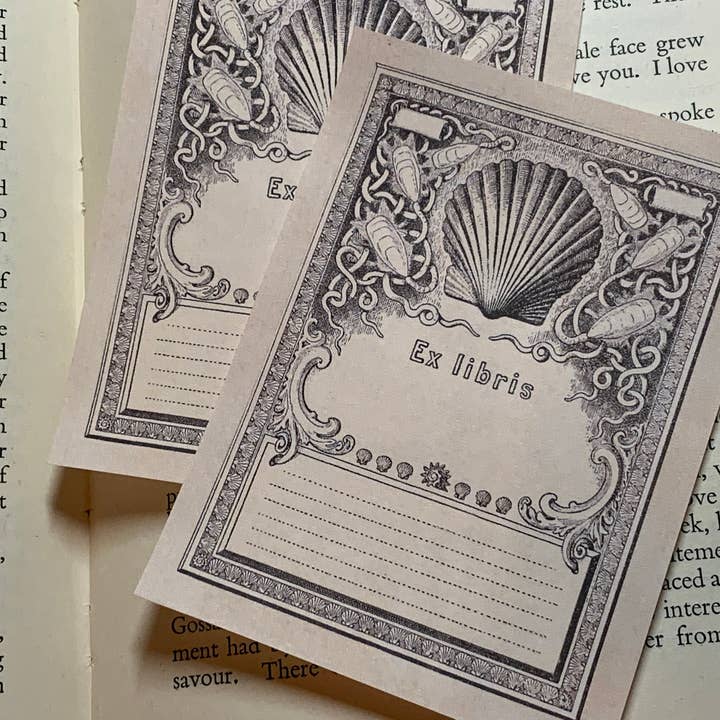 Seashells, Gummed Paper Ex-Libris Bookplates for wholesale by Ebon et Noir LLC