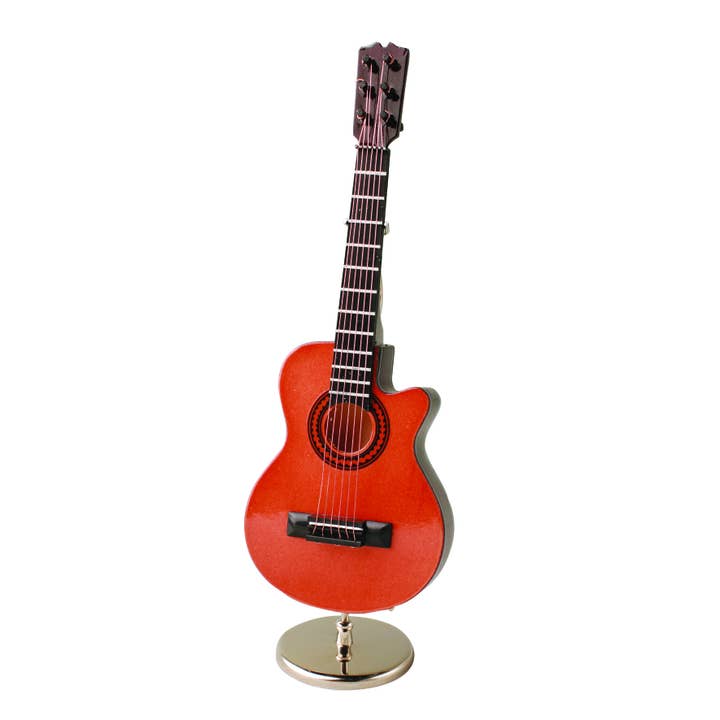 Chitarra in Acciaio Marrone con Cutaway Miniatura con Supporto e Custodia per la vendita all'ingrosso da parte di Broadway Gifts Co