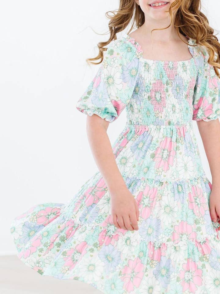 Minty Meadow Smocked Ruffle Dress for wholesale by Mila & Rose