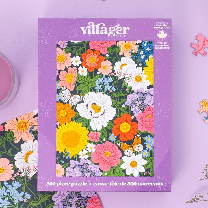 Midnight Blooms | 500-Piece Puzzle | Designed in Canada for wholesale by Villager Puzzles