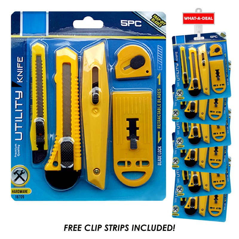 Deluxe Import Trading - Wholesale Knife Set - 36pcs 5 Pack Utility Knife set   with 3 clip strips0