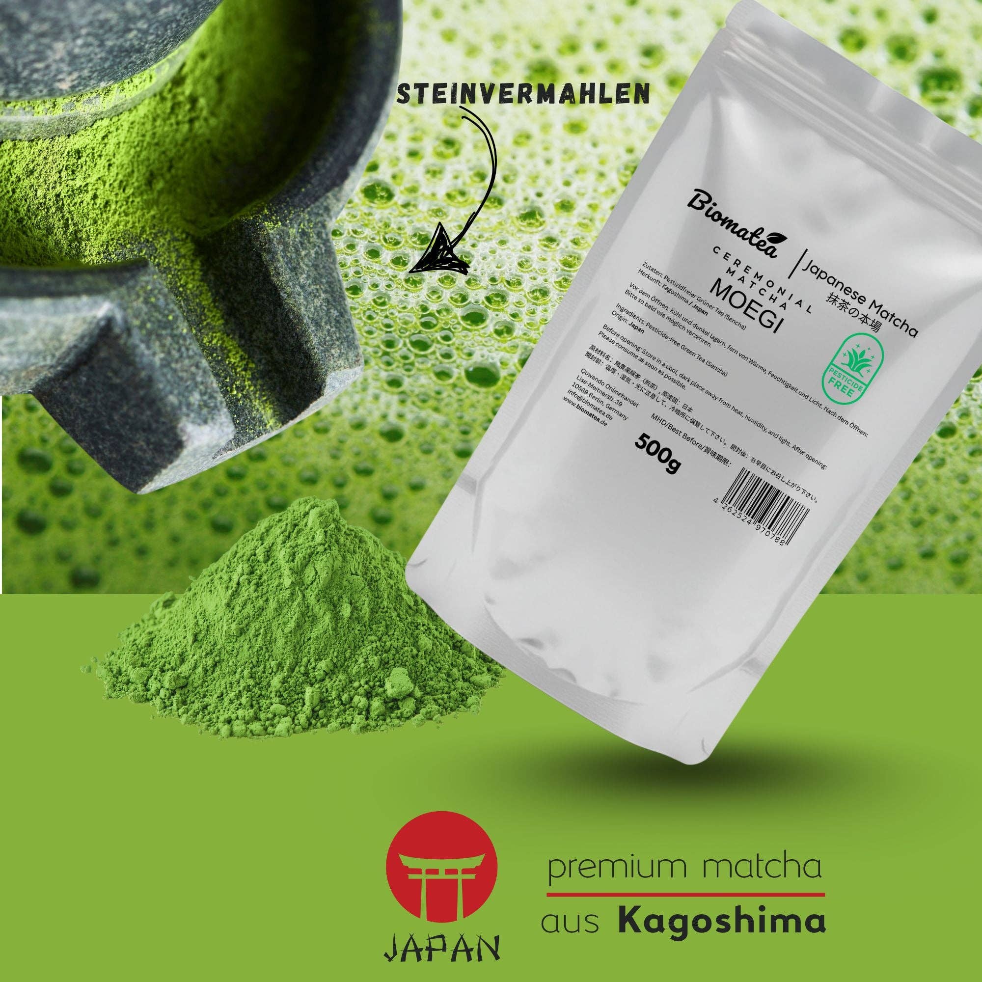Biomatea - Wholesale Health/Detox Tea - 500g stock pack ceremonial matcha powder from Kagoshima Japan, pesticide-free matcha tea2