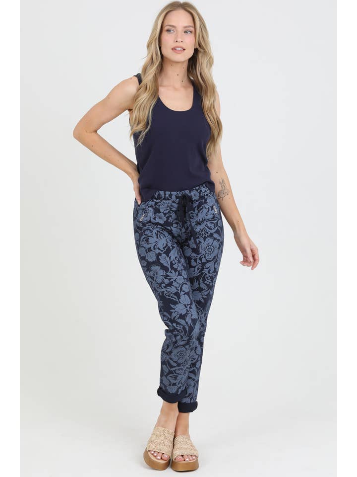 Nostalgia - Wholesale Pants - Women's - NP746-BW74 FLORAL PRINT JOGGER PANTS