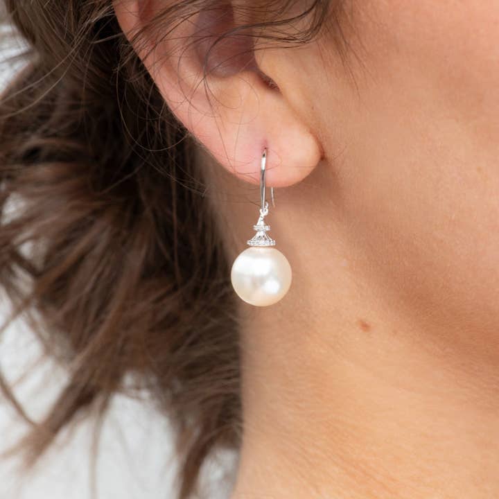 Pearl Hook Earrings l Silver & Gold for wholesale by Annabel Jewellery