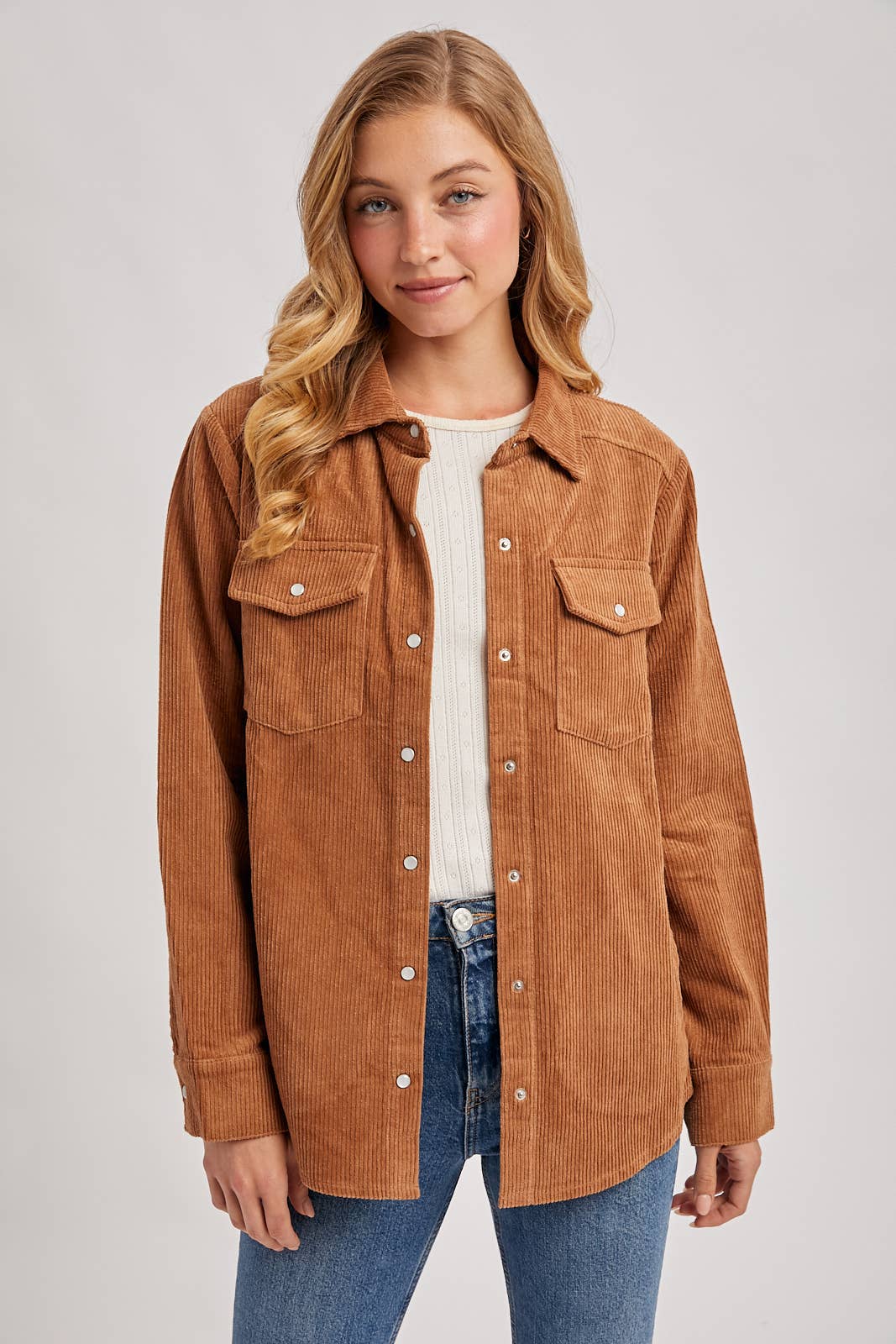 Bluivy - Wholesale Shirt Jacket/Shacket - Women's - CORDUROY BUTTON DOWN SHACKET WITH POCKETS1