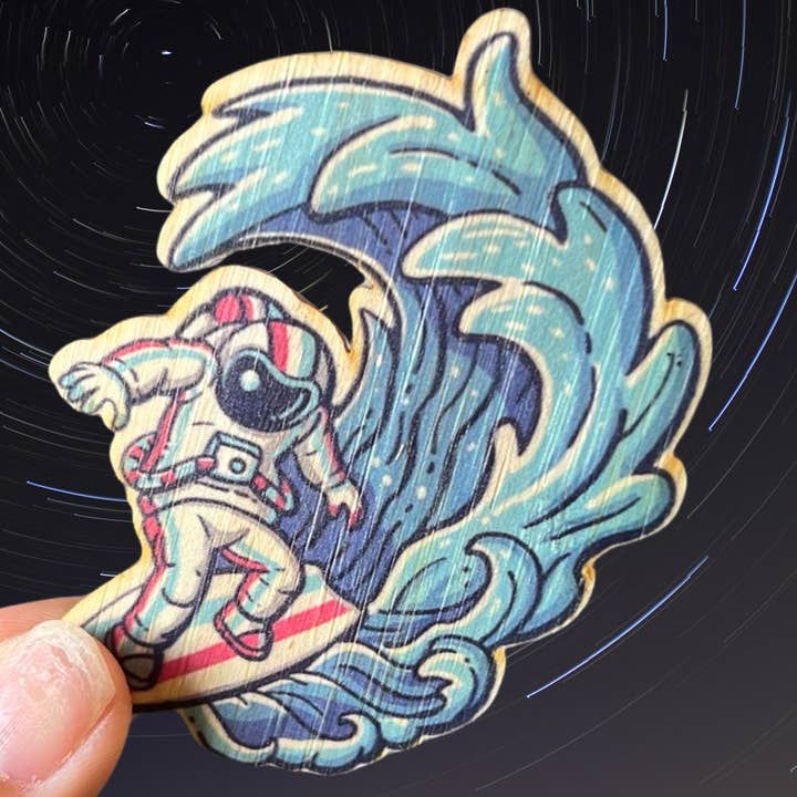 Bamboo Wood Stickers - Wholesale Sticker - Astro Surfing the Big Waves