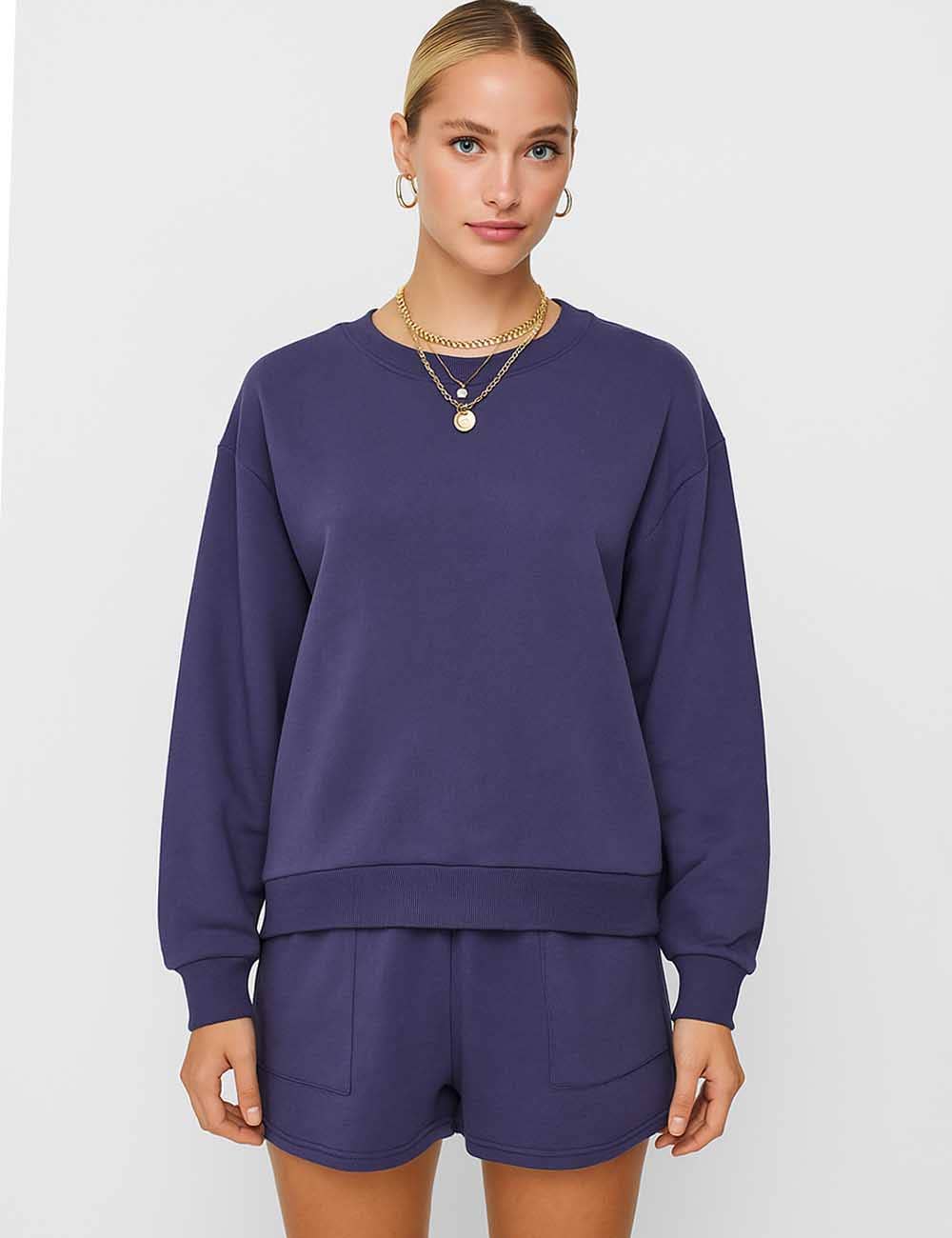 Sweetkama - Wholesale Lounge Set - Women's - Ladies Solid Color Long Sleeves Sweatshirt & Shorts Set21