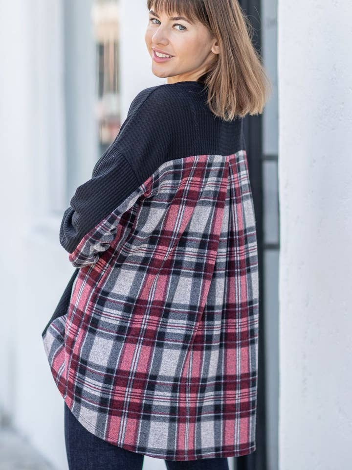 Cárdigan de punto gofrado con espalda escocesa para venta al por mayor de EG fashion