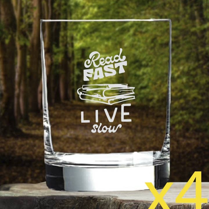 Live Fast 14oz Premium Old Fashioned Whiskey Glasses x4 for wholesale by Texan Customs