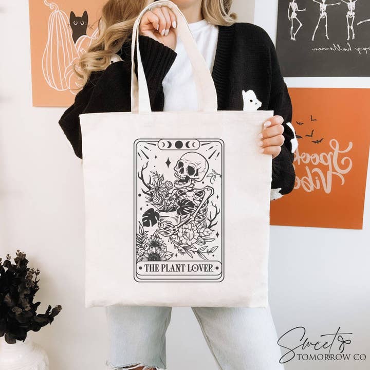 The Plant Lover Cotton Canvas Tote Bag Medium Tarot Bag for wholesale by Cataleya Designs Studio LLC
