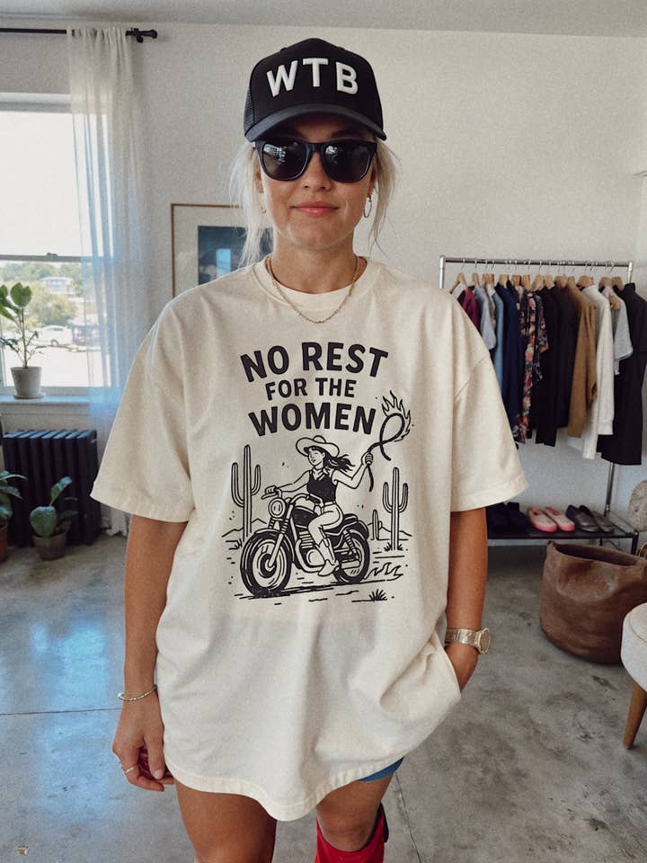 No rest for the women cowgirl feminist tee - Ivory for wholesale by WE THE BABES