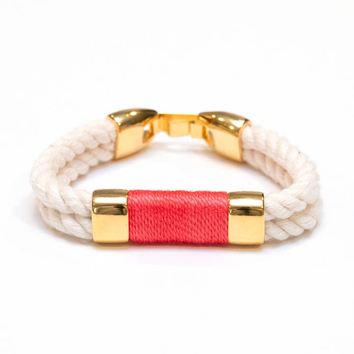 Tremont — Armband aus Seeseil, Elfenbeinfarben/Koralle/Gold für den Großhandel von Allison Cole Jewelry