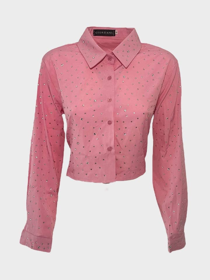Crop Shirt With Rhinestones – All-Over Sparkling Design for wholesale by lucas giordani